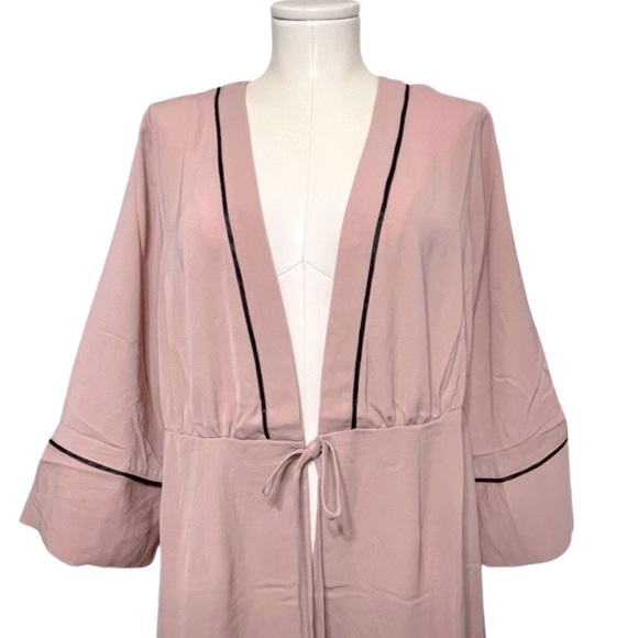 Dusty Rose chiffon kimono robe with black piping Plus Size 0X, 2X, 3X NWT - Picture 6 of 9